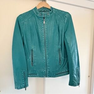 Elegant Teal Leather Jacket for Women